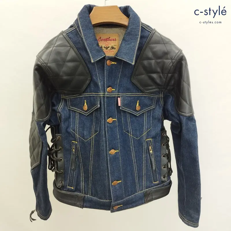 KADOYA カドヤ レザー切替 デニムジャケット L インディゴ×ブラック Gジャン ライダー バイク用品