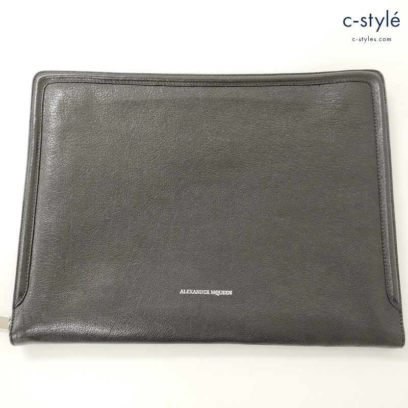 ALEXANDER McQUEEN アレキサンダーマックイーン クラッチバッグ ブラック レザー ジップアップ