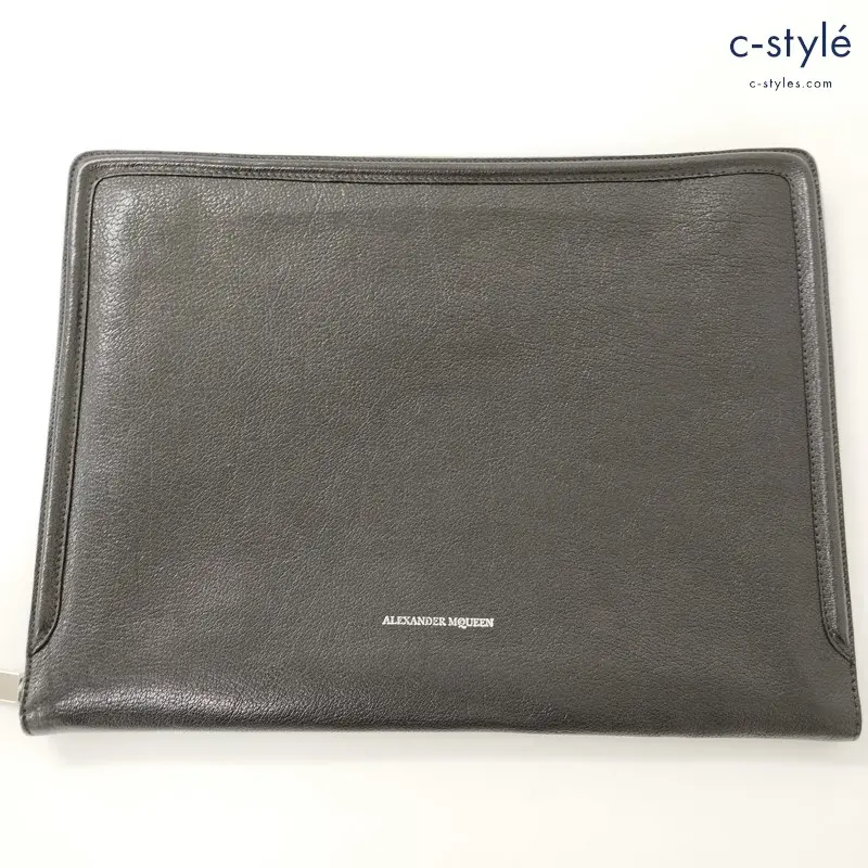 ALEXANDER McQUEEN アレキサンダーマックイーン クラッチバッグ ブラック レザー ジップアップ