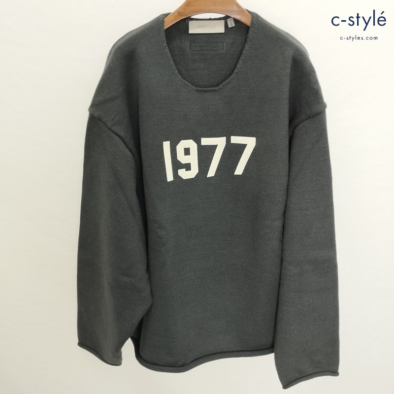 FOG ESSENTIALS エフオージーエッセンシャル ローエッジセーター ニット L ダークグレー 長袖 1977 ロゴ