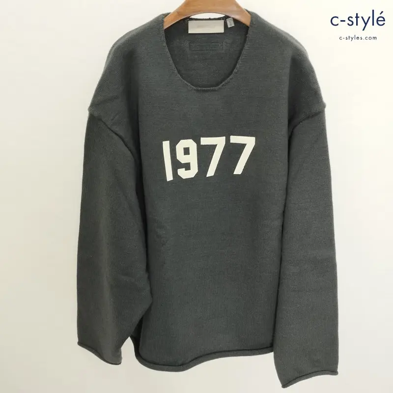 FOG ESSENTIALS エフオージーエッセンシャル ローエッジセーター ニット L ダークグレー 長袖 1977 ロゴ