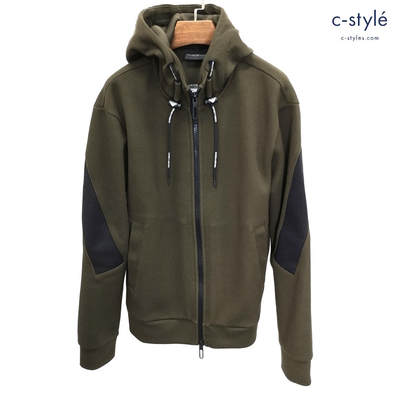 EMPORIO ARMANI エンポリオアルマーニ ジップアップパーカ L カーキ 6G1MB8 1JFXZ フーディ ダブルジップ