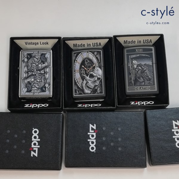 ZIPPO ジッポー オイルライター ドクロ ガイコツ タロットカード トランプ 時計 騎士 喫煙具 計3点