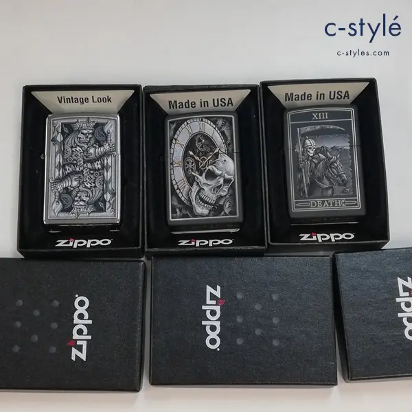 ZIPPO ジッポー オイルライター ドクロ ガイコツ タロットカード トランプ 時計 騎士 喫煙具 計3点