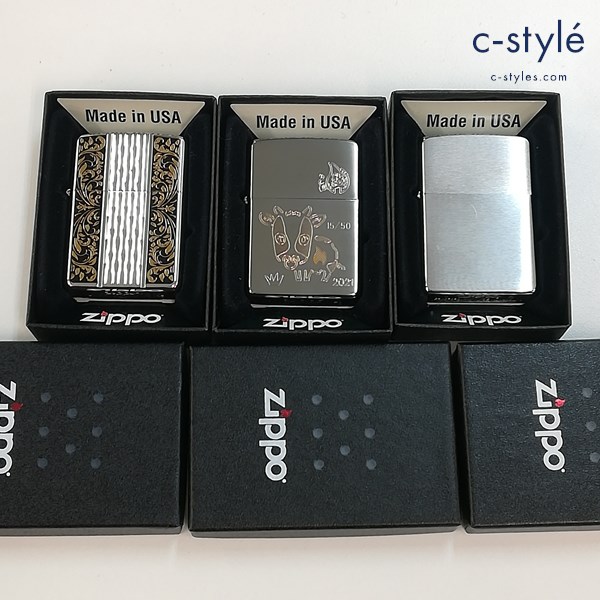 ZIPPO ジッポー オイルライター 総柄 牛 無地 喫煙具 計3点