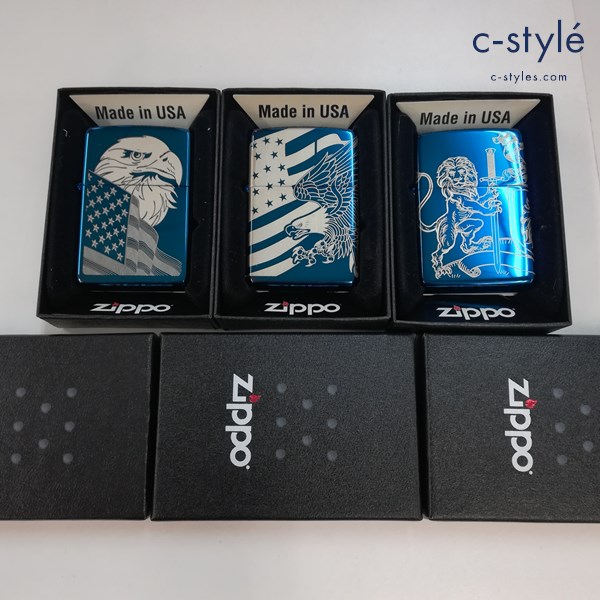 ZIPPO ジッポー オイルライター イーグル 鷲 アメリカ国旗 ライオン 喫煙具 計3点