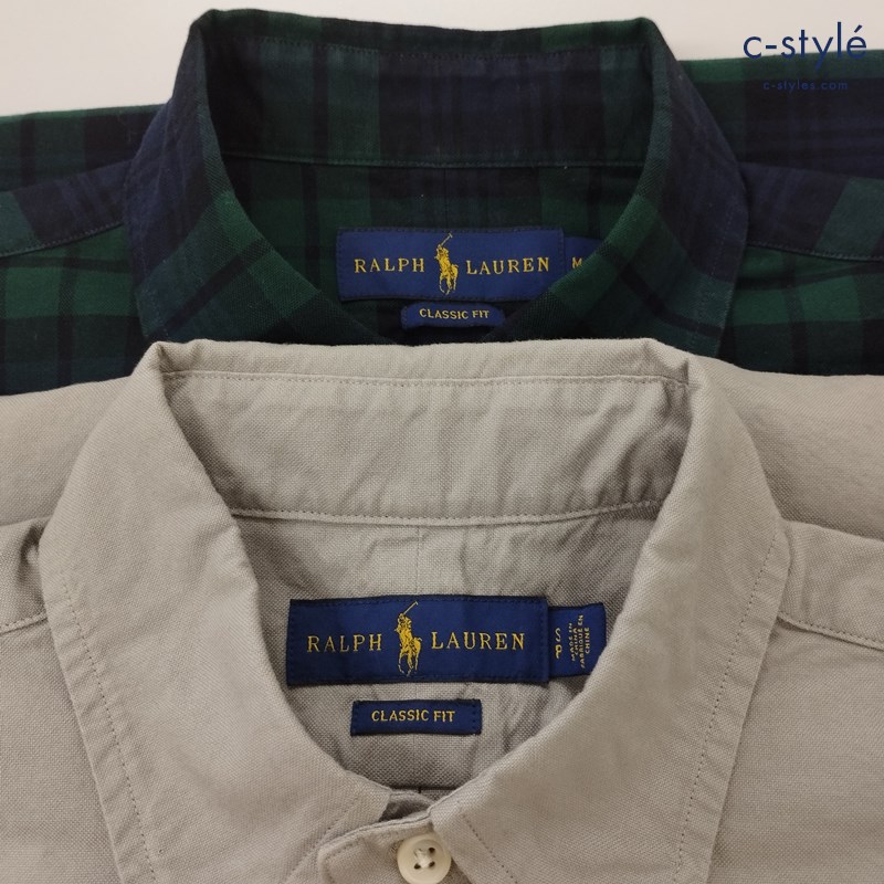 POLO RALPH LAUREN ポロ ラルフローレン シャツ M カーキ系 グリーン系 ポニー 刺繍 チェック柄 CLASSIC FIT