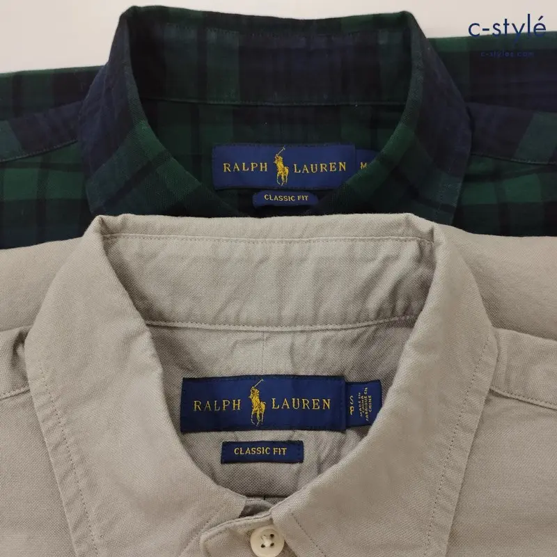 POLO RALPH LAUREN ポロ ラルフローレン シャツ M カーキ系 グリーン系 ポニー 刺繍 チェック柄 CLASSIC FIT