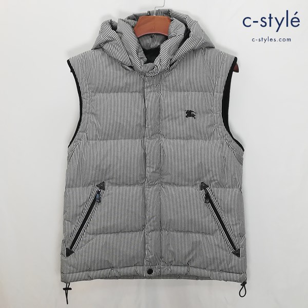 BURBERRY BLACK LABEL ダウンベスト M ホワイト×ブラック フーデッド ギンガムチェック D1F16-416-05