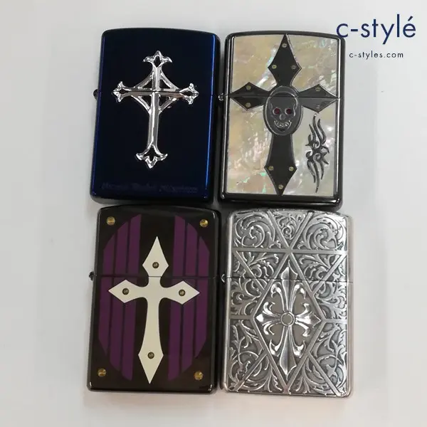 ZIPPO ジッポー オイルライター クロス 十字架 骸骨 髑髏 喫煙具 計4点