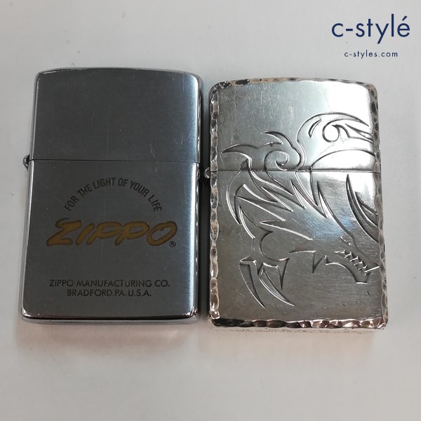 ZIPPO ジッポー オイルライター シルバー ロゴ ドラゴン 喫煙具 計2点
