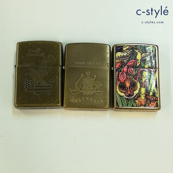 ZIPPO ジッポー オイルライター Early American コンドル オーストラリア 動物プレート 喫煙具 計3点