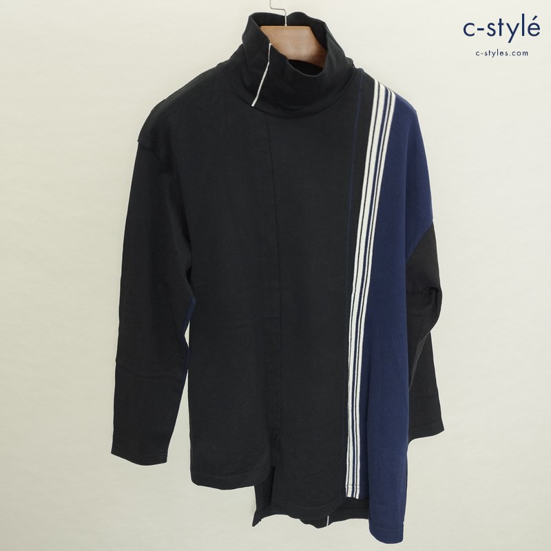 Y’s ワイズ トラックタートルニット 2 ブラック系 セーター YC-T09-061 綿100％ ストライプ 長袖