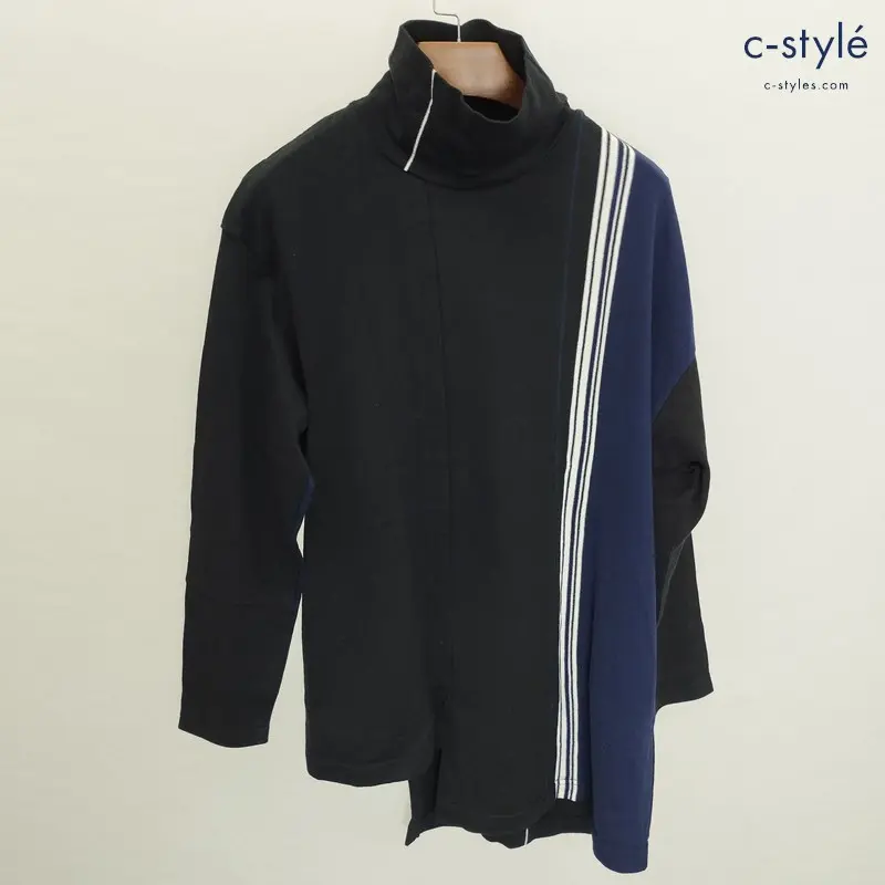 Y’s ワイズ トラックタートルニット 2 ブラック系 セーター YC-T09-061 綿100％ ストライプ 長袖