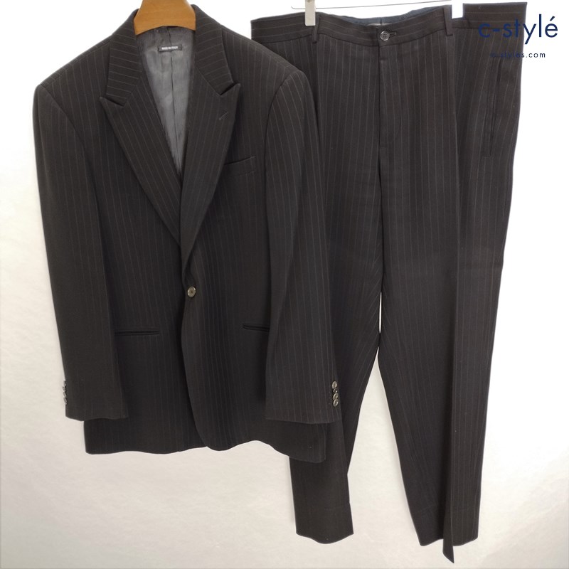 GIORGIO ARMANI ジャケット スラックス 56 ブラック セットアップ スーツ ストライプ 1B