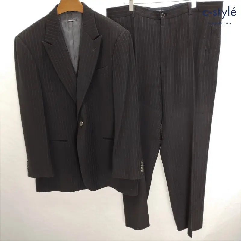 GIORGIO ARMANI ジャケット スラックス 56 ブラック セットアップ スーツ ストライプ 1B