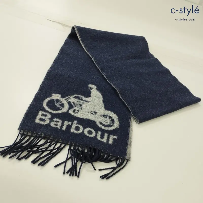 Barbour バブアー マフラー フレー×ネイビー 100％ラムウール