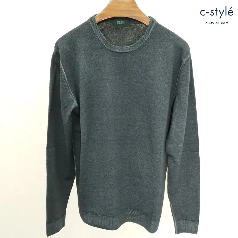 ZANONE ザノーネ クルーネックニット 48 グリーン系 長袖 セーター 7ETJP4 ZC251 毛100 イタリア製