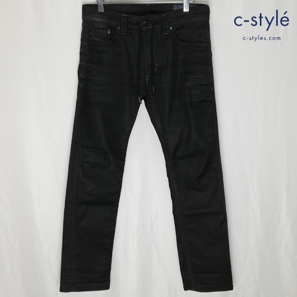 DIESEL ディーゼル ソフトスエットデニムジーンズパンツ 28 ブラック THAVARV SP-NE