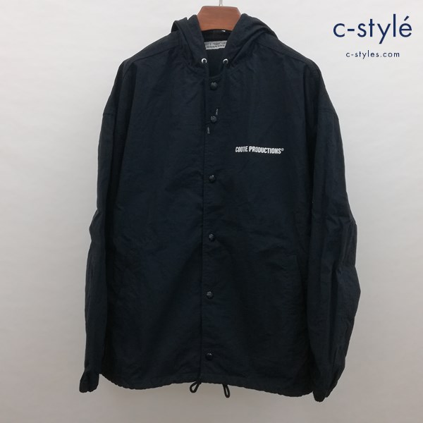COOTIE PRODUCTIONS クーティープロダクションズ ジャケット LARGE ブラック ボタン フーディ ナイロン100