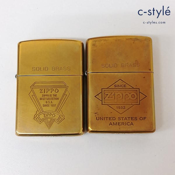 ZIPPO ジッポー オイルライター SOLID BRASS 1993年製 ひし形 三角 ロゴ ゴールド 喫煙具 計2点