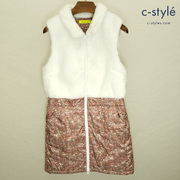 VIVA HEART ビバハート ボアワンピース 40 ホワイト×レッド系 0126/141 ジップアップ ゴルフ レディース