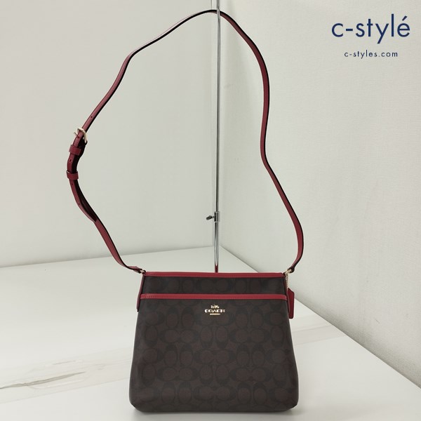 COACH コーチ ショルダーバッグ ダークブラウン×レッド F29210 シグネチャー