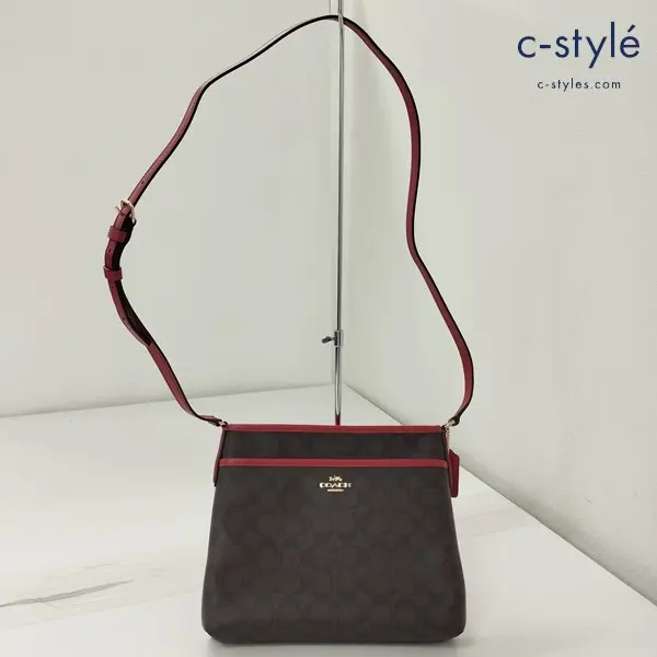 COACH コーチ ショルダーバッグ ダークブラウン×レッド F29210 シグネチャー