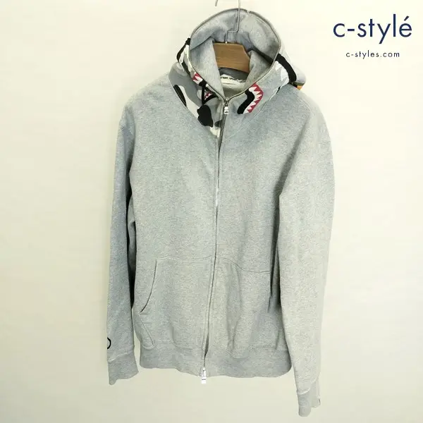 A BATHING APE アベイシングエイプ パーカー camo shark full zip hoodie M グレー フルジップ