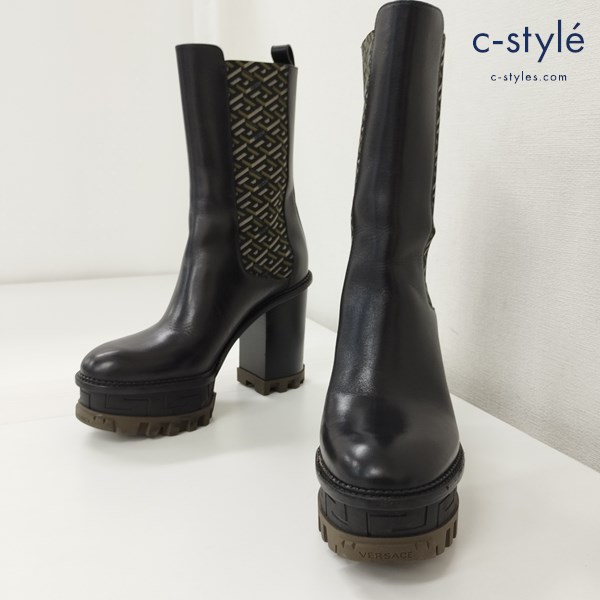 VERSACE ヴェルサーチ モノグラム パネルブーツ 40 ブラック系 レディース 厚底