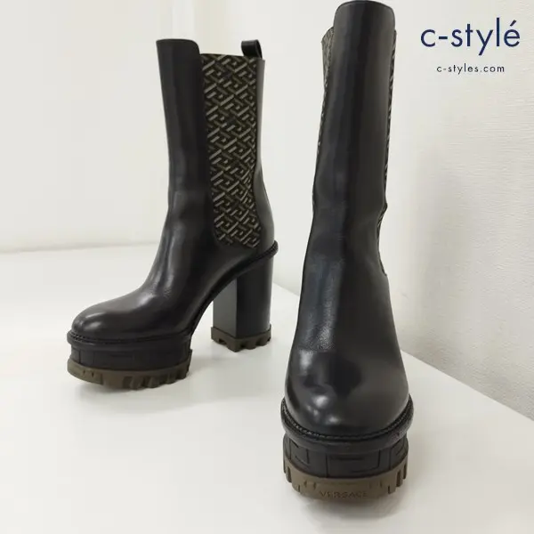 VERSACE ヴェルサーチ モノグラム パネルブーツ 40 ブラック系 レディース 厚底