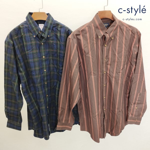 Brooks Brothers ブルックスブラザーズ 長袖シャツ M ブラウン系 ネイビー系 チェック ストライプ