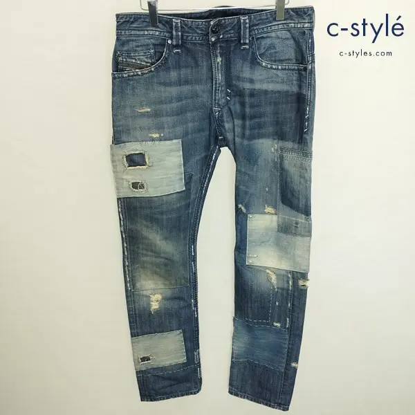 DIESEL ディーゼル THAVAR SLIM SKKINY デニムパンツ W30 インディゴ ダメージ リペア 加工 8038J