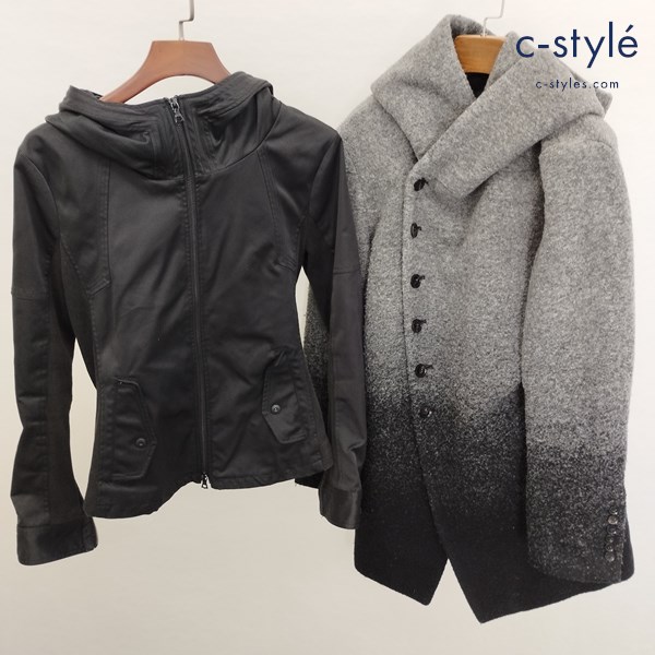 NO ID ノーアイディー ブルゾン ブラック コート グレー 2 ジップアップ ボタン フーディ