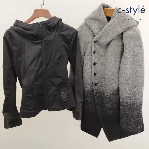 NO ID ノーアイディー ブルゾン ブラック コート グレー 2 ジップアップ ボタン フーディ