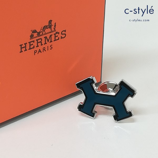HERMES エルメス ストリートH ピンブローチ ブルー×シルバー GD0118 アクセサリー