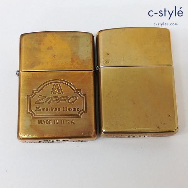 ZIPPO ジッポー SOLID BRASS オイルライター 1995年 無地 American Classic ロゴ ゴールド 喫煙具 計2点
