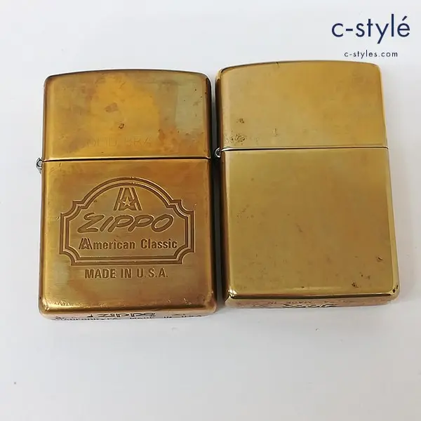 ZIPPO ジッポー SOLID BRASS オイルライター 1995年 無地 American Classic ロゴ ゴールド 喫煙具 計2点