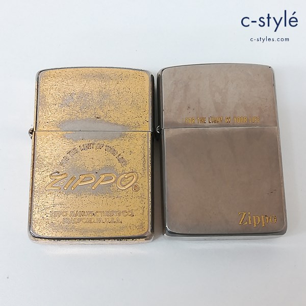 ZIPPO ジッポー オイルライター 1986年製 FOR THE LIGHT OF YOUR LIFE ゴールド シルバー 喫煙具 計2点