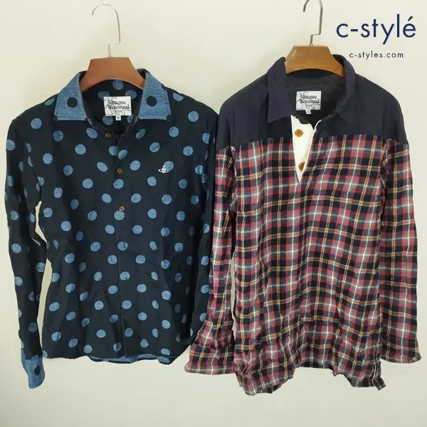 Vivienne Westwood MAN ヴィヴィアンウエストウッドマン シャツ 46 ネイビー系 マルチカラー 長袖 水玉 チェック