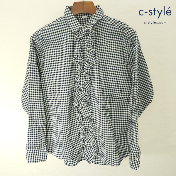 45R フォーティーファイブアール ギンガムチェックフリルブラウス 3 ブルー系 綿100 日本製