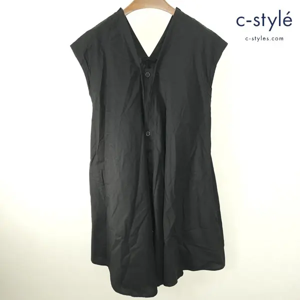 Y’s ワイズ ワンピース 2 ブラック BORN PRODUCT COTTON THIN TWILL FRENCH SLEEVE DRESS レディース