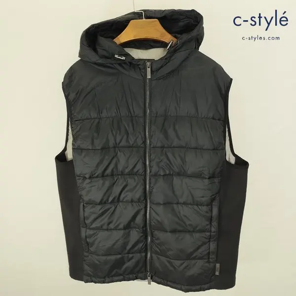 ARMANI COLLEZIONI アルマーニコレッツォーニ 中綿ベスト 60 ブラック KCJ82W フーディー ジップアップ