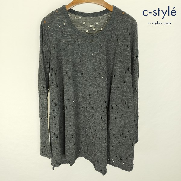 Y’s ワイズ ダメージ加工カットソー 2 グレー YC-T06-162 長袖 毛100