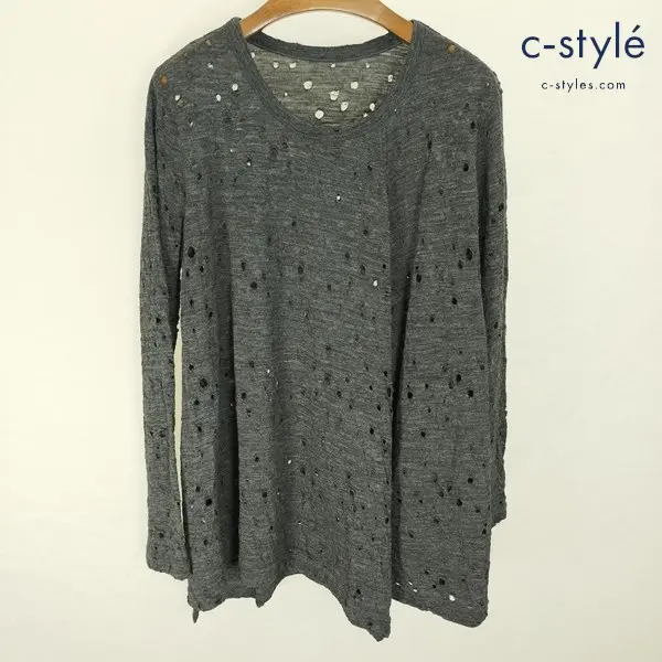 Y’s ワイズ ダメージ加工カットソー 2 グレー YC-T06-162 長袖 毛100