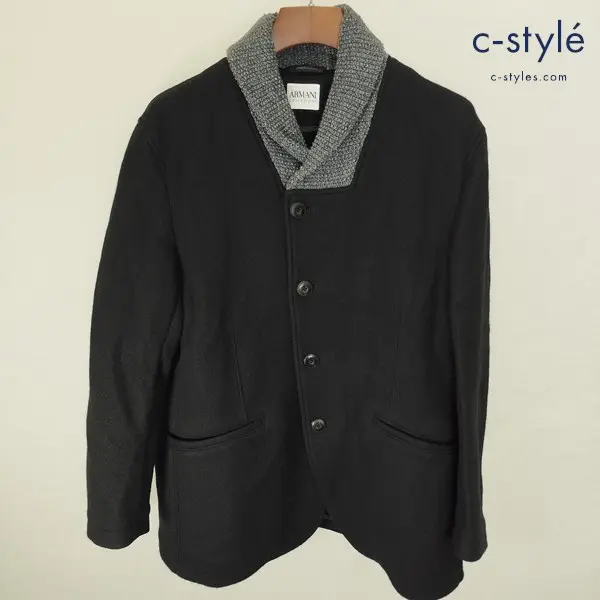 ARMANI COLLEZIONI アルマーニコレツィオーニ ウールニットジャケット 56 ブラック MCG62W ジップアップ