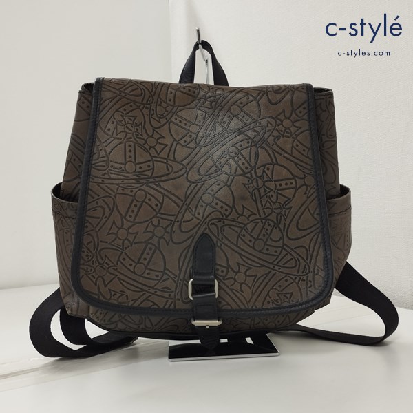 Vivienne Westwood レザーリュック ブラウン オーブ総柄 デイパック バックパック