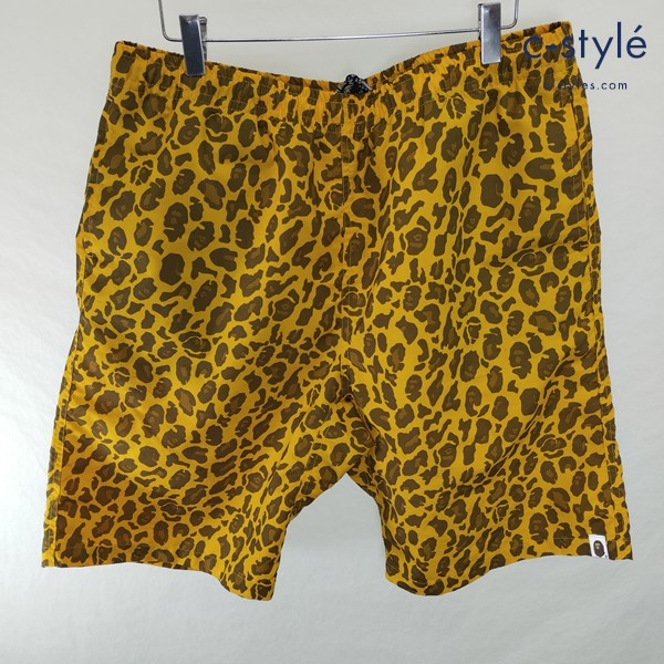A BATHING APE LEOPARD BEACH PANTS 半ズボン XL イエロー 001SPA801007X レオパード柄 スイムパンツ