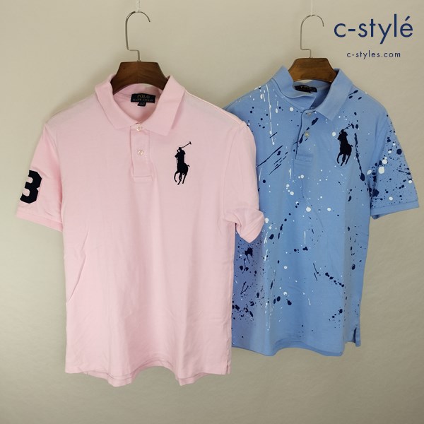 POLO RALPH LAUREN ポロラルフローレン ポロシャツ 半袖 XL ブルー ピンク ビッグポニー 刺繍 綿100%