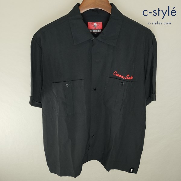 CREAM SODA クリームソーダ イーグル刺繍シャツ XL ブラック 半袖 ボーリングシャツ オープンシャツ